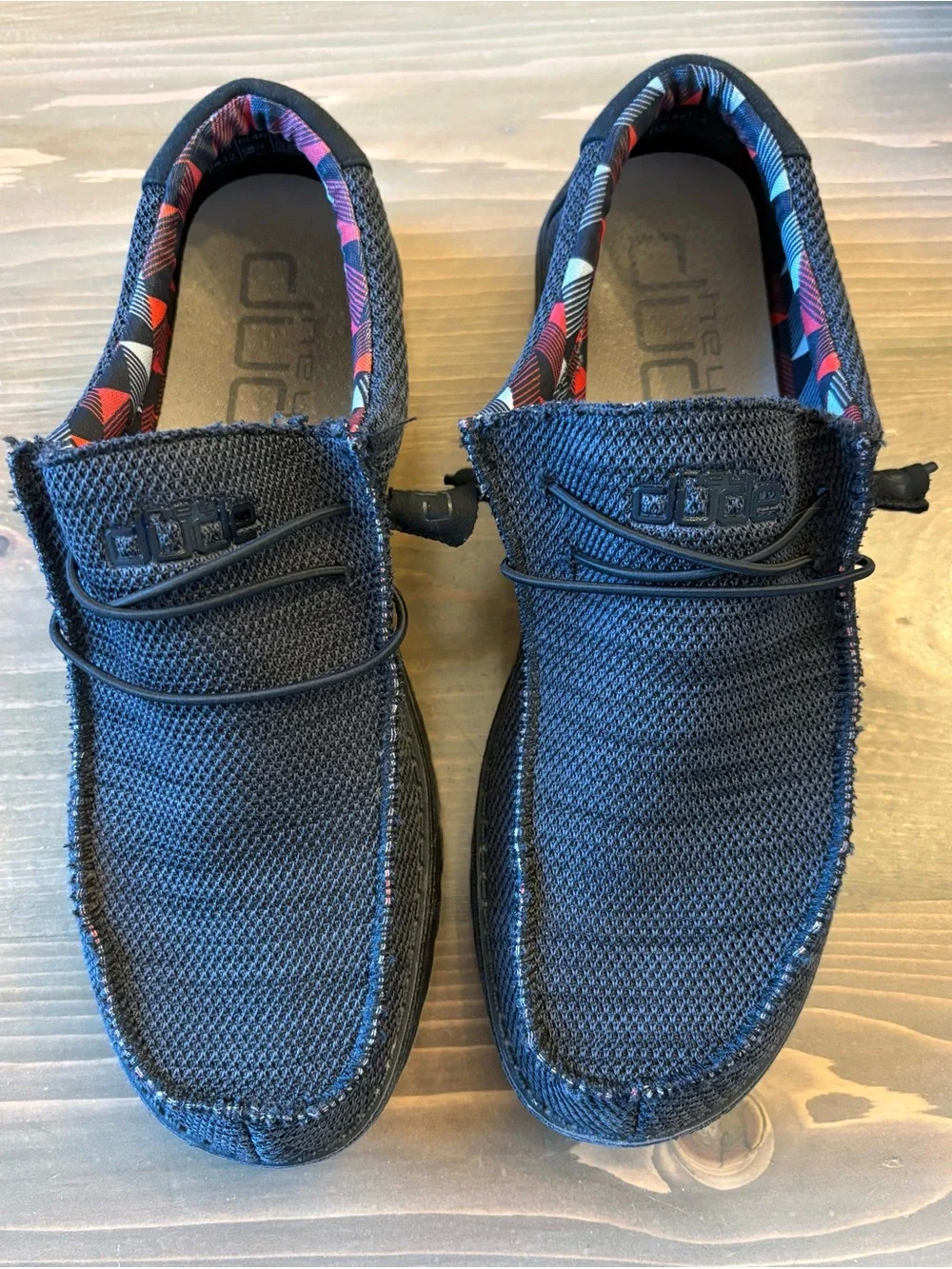 Hey Dude Black Mesh Slip-On Loafers with Multicolor Lining